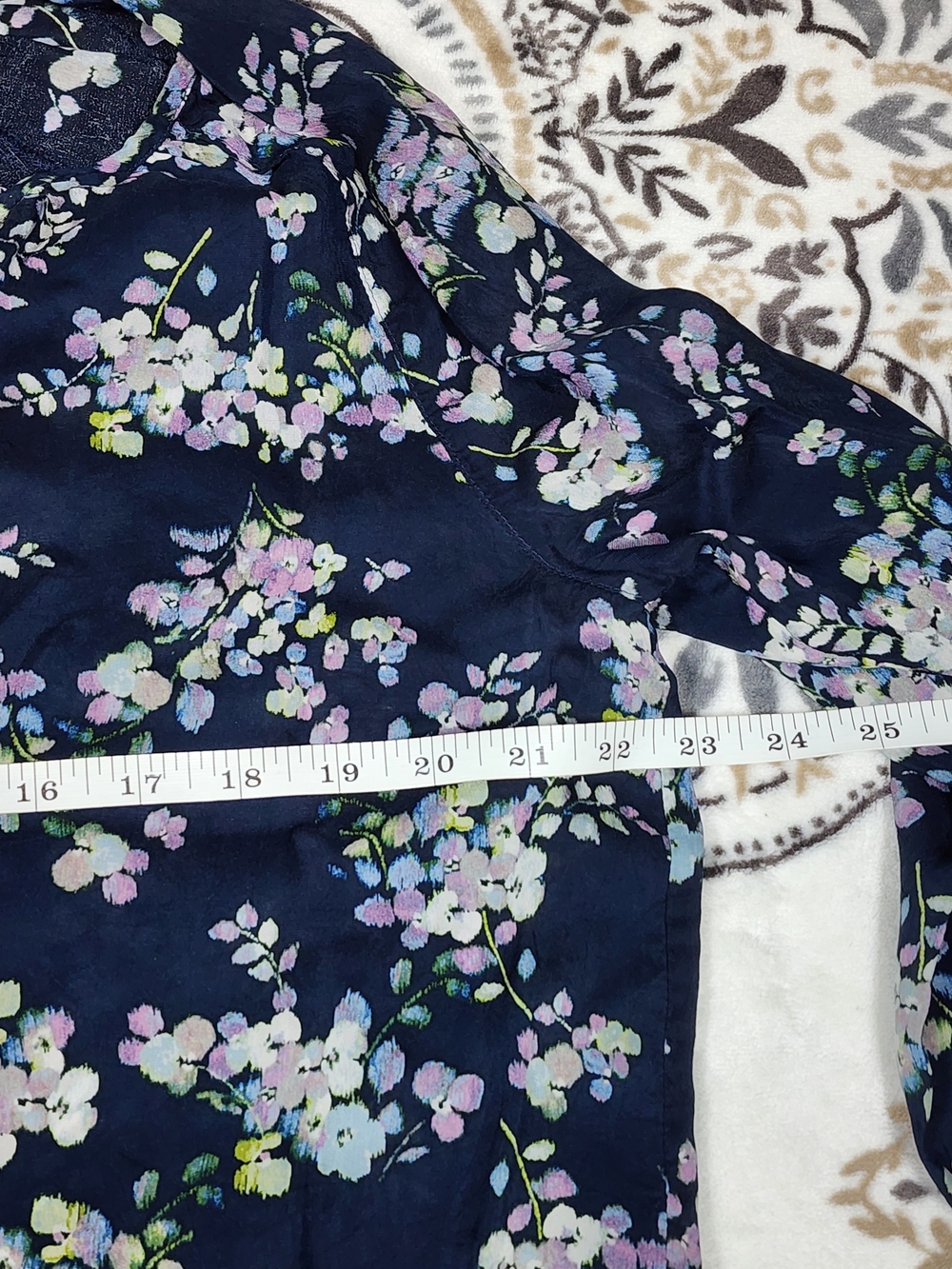 J. Jill Navy Floral Scoop-Neck Peasant Top - Picture 6 of 10